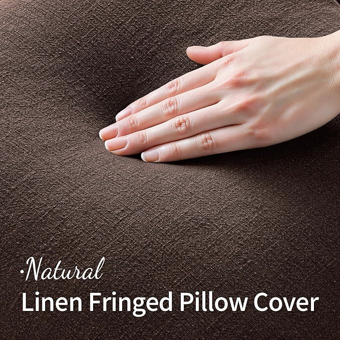MIULEE Linen Decorative Fall Euro Throw Pillow Covers Dark Brown 26x26 | Set of 2, Cottagecore Decor, Boho Farmhouse Neutral Pillow Covers, Rustic Fall Fringe Couch Cushion for Sofa Bed Living Room