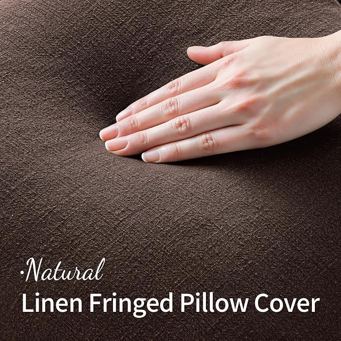 MIULEE Linen Fringe Decorative Fall Euro Pillow Covers Dark Brown 22x22 | Set of 2, Cottagecore Decor, Boho Farmhouse Neutral Throw Pillow Covers, Rustic Fall Couch Cushions for Sofa Bed Living Room