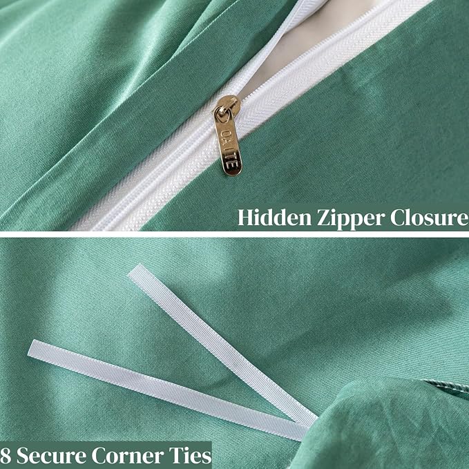 OAITE Duvet Cover Set 100% Washed Cotton Solid 3pcs | Soft,Durable,Long-staple Cotton,Hidden Zipper with 8 Interior Corner Ties,2 Pillowcases,68"X90"