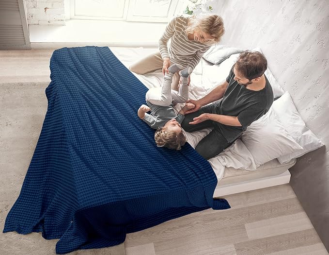 Utopia Bedding 100% Cotton Waffle Blanket Twin Size Navy, 90x72 Inch | Lightweight Breathable Cozy Summer Bed Blanket Home Decor Gift for Women and Men