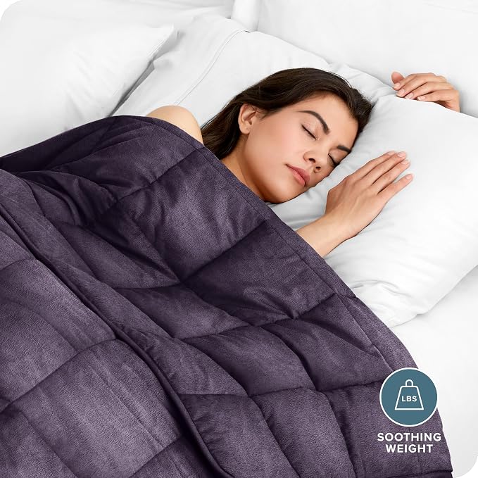 Bare Home Minky Fleece Weighted Blanket (Eggplant, 60"x80" 17lbs) | Queen Size for Adults, Minky Fleece, Premium Heavy Blanket Nontoxic Glass Beads