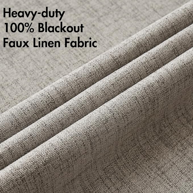 MIULEE 100% Blackout Linen Curtains for Bedroom 52x45 Inches Greige | Room Darkening, Light Blocking, Thermal Insulated, Grommet Top, Linen Textured, Window Curtains for Living Room, 2 Panels