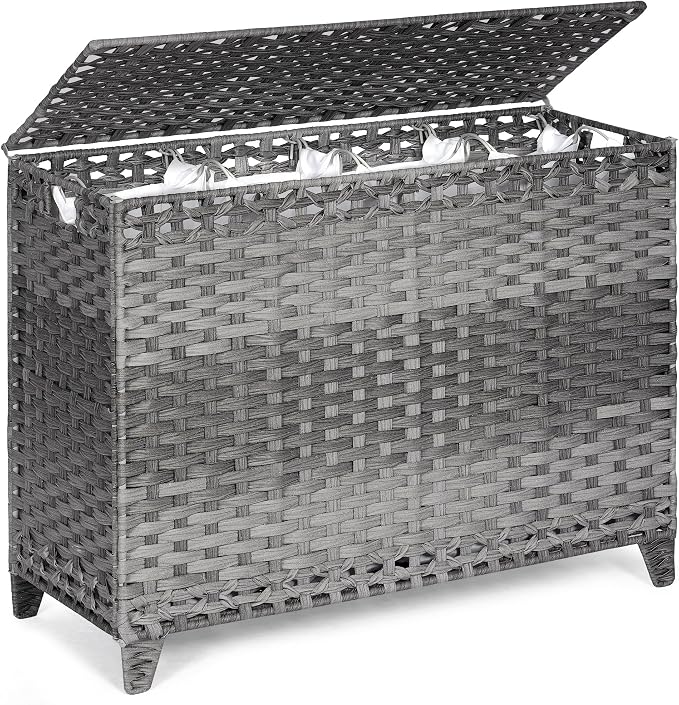 Laundry Hamper with 4 Removable Liner Bags, 176L Laundry Sorter with Lid | Raised Feet; Side Carry Handles; Handwoven PP Rattan; Rust-Resistant Iron Frame; Decorative Woven Design