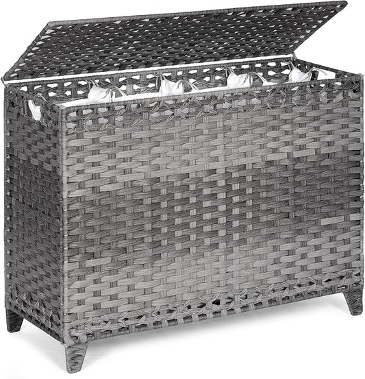 Laundry Hamper with 4 Removable Liner Bags, 176L Laundry Sorter with Lid | Raised Feet; Side Carry Handles; Handwoven PP Rattan; Rust-Resistant Iron Frame; Decorative Woven Design