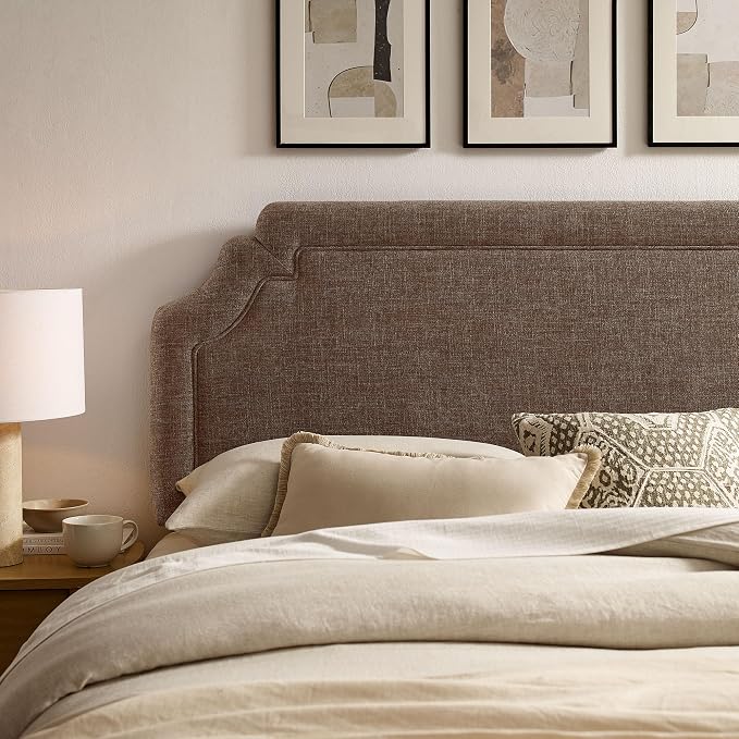 Modway Magnolia Full Size Upholstered Fabric Headboard in Mocha - Padded Cushioned Headboard with Woven Heathered Upholstery and Adjustable Mounting Positions
