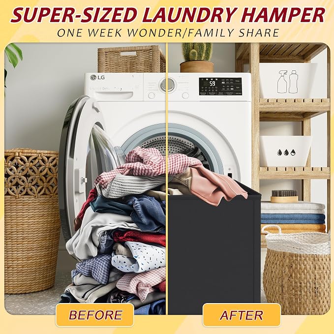 175L Laundry Hamper 3 Section,Large Laundry Hamper with Lid,Dirty Clothes Hamper with 3 Inner Bags,Collapsible Laundry Basket Organizer for Laundry Room,Bedroom,Laundry Sorter Hamper 3 Compartment
