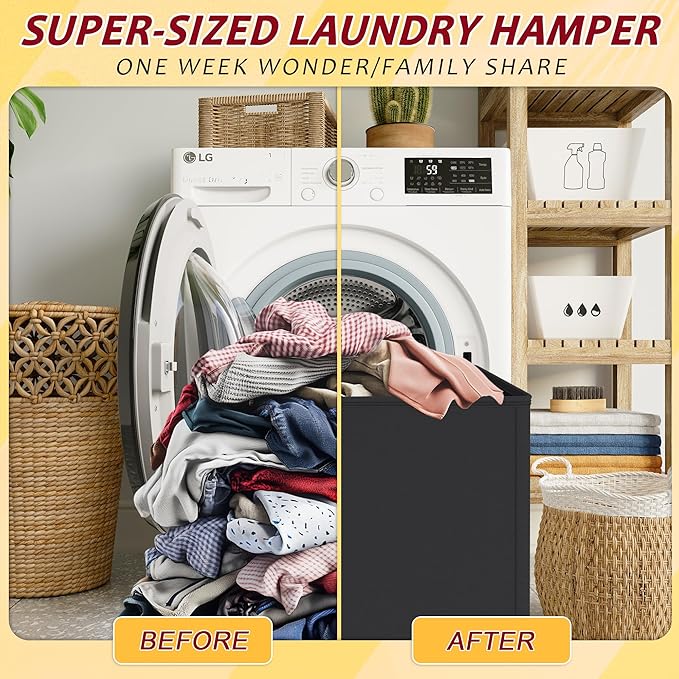 135L Laundry Hamper 2 Section, Large Laundry Hamper with Lid, Dirty Clothes Hamper with 2 Removable Inner Bags, Collapsible Laundry Basket Organizer for for Clothes Toys Towels, Hamper 2 Compartment