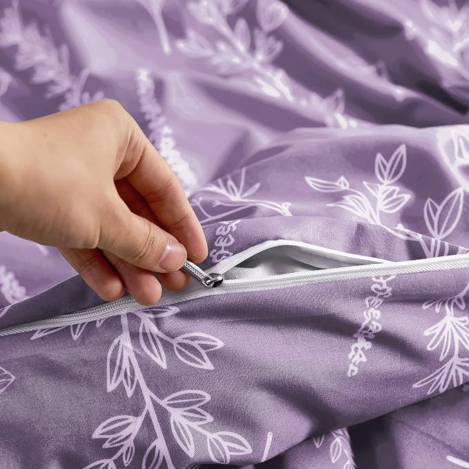 MUXHOMO Duvet Cover Twin/Twin XL Size Set, Reversible Floral Grayish Purple Duvet Cover with Zipper Closure, 2 Pieces Botanical Patterns Soft Bedding Set with 4 Ties (68"x90", 1 Pillow Case)