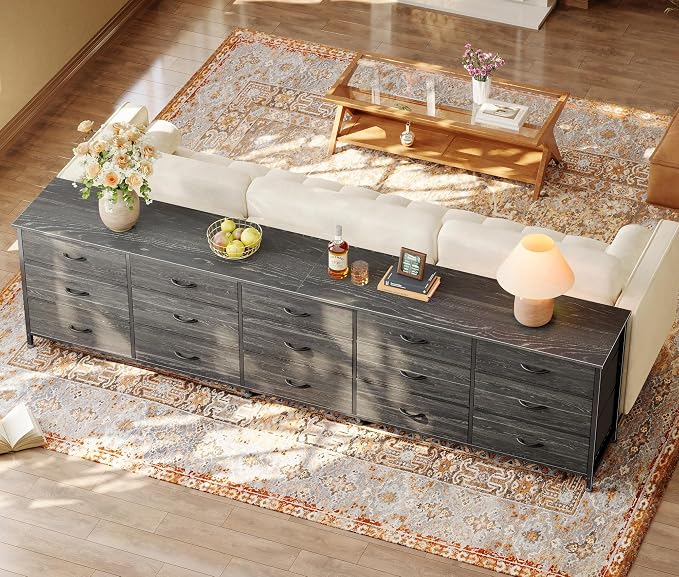 Huuger 86.6 Inch Long Dresser for Bedroom, TV Stand for 65, 75, 85 Inch TV | 15 Large Fabric Drawer Dresser, Entertainment Center for Bedroom, Wide Chest of Drawer with Storage