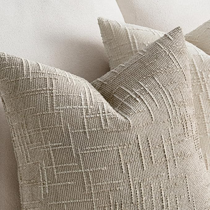 MIULEE Chenille Textured Throw Pillow Covers Light Brown 20x20 Set of 2 | Slubby Decorative Pillows, Boho Farmhouse Home Decor, Modern Neutral Cushion Covers for Couch Sofa Bed Living Room