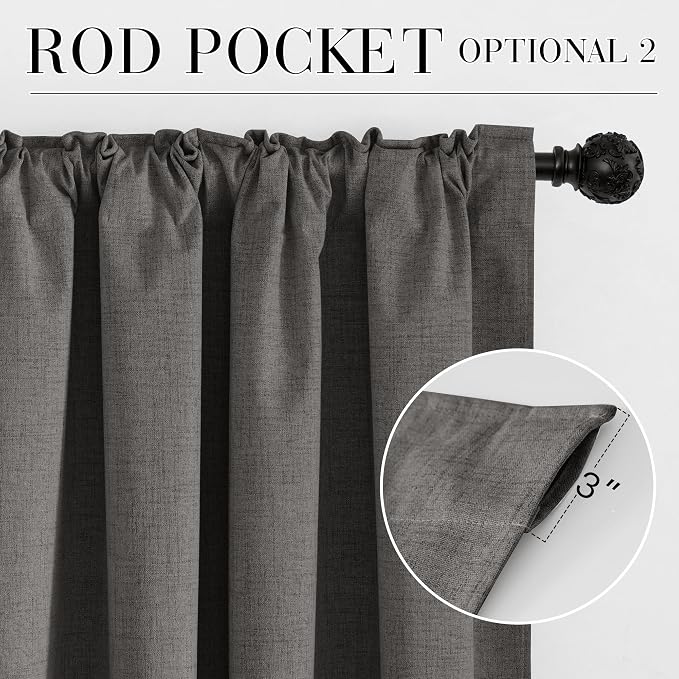 RYB HOME Grey 100% Blackout Short Curtains 45 Inch Long for Cafe Kitchen | Thermal Insulated, Light Blocking, for Kitchen Bathroom RV Basement Garage Cabinet, Small Window, Grey, W52 x L45, 2 Panels