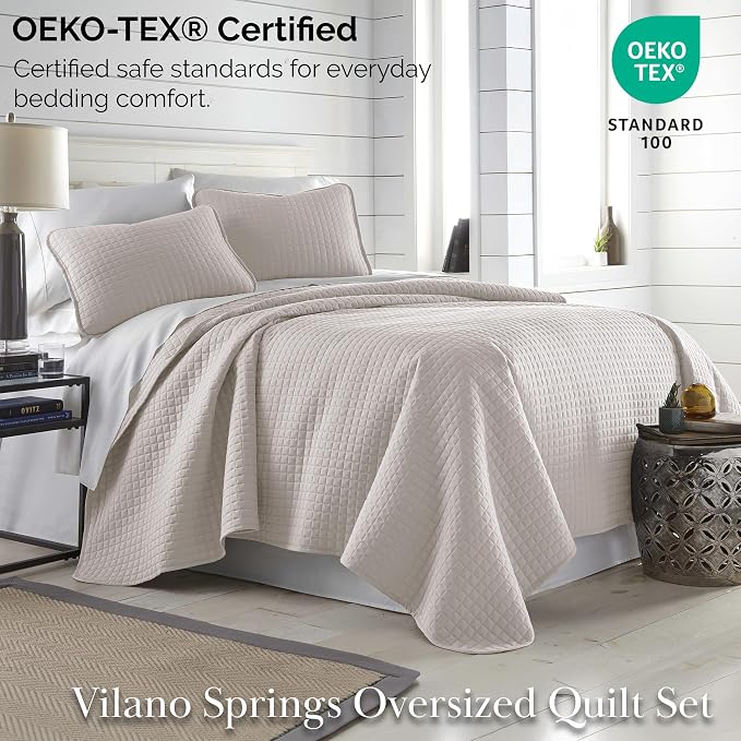 Southshore Fine Living, Inc. King Quilt Bedding Set, Quilted Coverlet Bed Spread for California Kings, Luxury Bedding King Size Quilt Bedding Set, Lightweight Quilted Bedspread w/Shams, Natural Beige