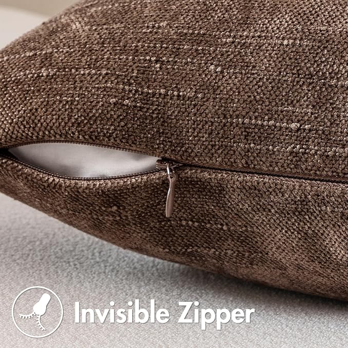 MIULEE 24x24 Inch Euro Textured Chenille Pillow Covers Chocolate Brown | Pack of 2 Decorative Soft Throw Pillows,Solid Textured Cushion Covers,Modern Home Decor for Bed Couch Sofa Bedroom Livingroom