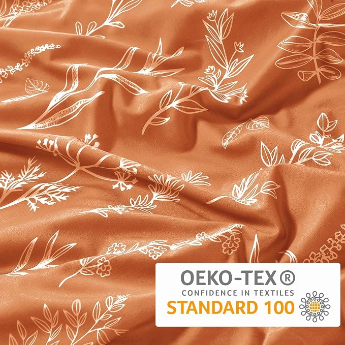 MUXHOMO Duvet Cover Full Size, Reversible Floral Caramel Duvet Cover Set with Zipper Closure, 3 Pieces Botanical Patterns Soft Microfiber Bedding Set with 4 Ties (80"x90", 2 Pillow Cases)