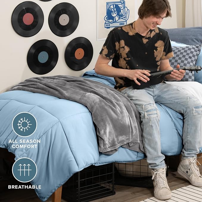 Bare Home Comforter Set - 1800 Ultra Soft (Twin/Twin XL, Light Blue) | All-Season, Breathable, Hypoallergenic, Premium 1800, Warm, Cozy