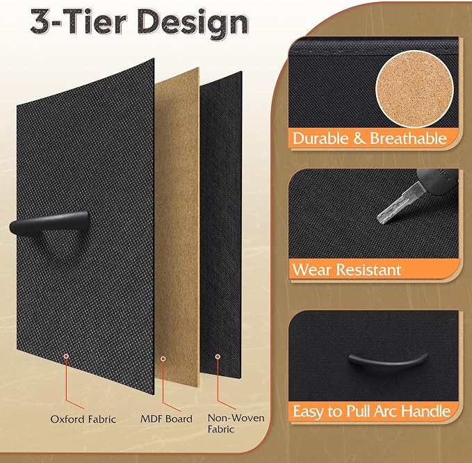 WLIVE Tall Dresser for Bedroom, 9 Drawer Dresser, Black and Rustic Brown | 9 roomy fabric drawers, Tall storage design, Bedroom or closet use, Chest of drawers, Smooth wood tabletop