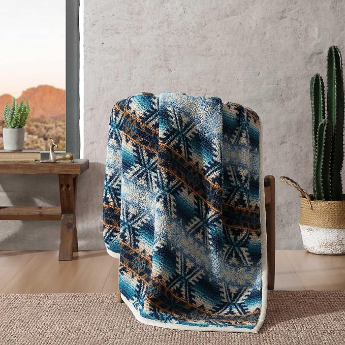 Wrangler - Blanket, Super Soft Sherpa Bedding with Corduroy Reverse, Yellowstone Inspired Throw Blanket for Couch or Bed (Frontier Turquoise, 50" x 60")