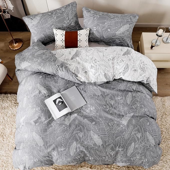OAITE Twin Duvet Cover Set 3pcs 100% Cotton with GreyForest | Soft, Breathable,Long-lasting,Comfort,Hidden Zipper,8 Corner Ties,Easy Care for All Season
