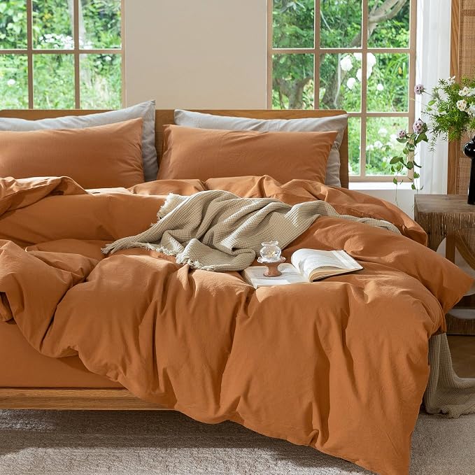 MooMee Duvet Cover Set 100% Washed Cotton Linen Like Oversized King | Relaxed Linen-like Texture. Soft, Breathable & Long-lasting Comfort. Lightweight. Hidden Zipper with 8 Interior Corner Ties