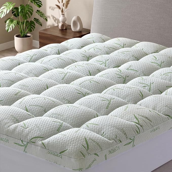 4 Inch Mattress Topper Memory Foam Cooling Bamboo King Size Back Pain | Gel Airflow Channels Wick Heat Moisture Orthopedic Support Deep Pocket 360 Edge Fits 8-21 Inch Washable Hypoallergenic King