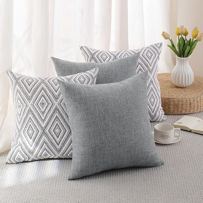 HPUK Throw Pillow Covers 20x20, Set of 4, Grey Textured Couch Pillow Covers | Polyester fabric, patterned and solid designs, hidden zippers, machine washable, for sofas and beds, inserts not included