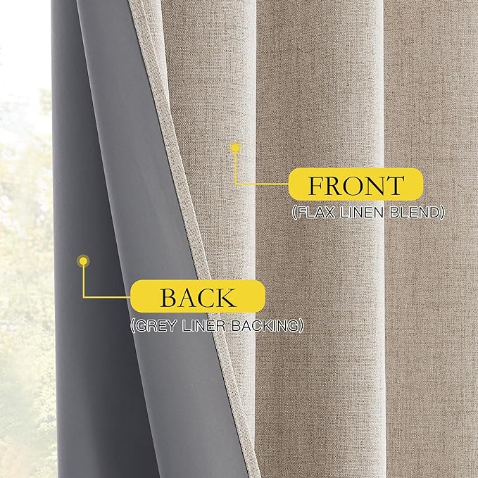 NICETOWN 80 inch Curtains 100% Blackout for Bedroom 2 Panels, Natural | Full Light Blocking, Linen Textured, Thermal Insulated, Rod Pocket Back Tab Draperies for Light Sleepers, W52" by L80"