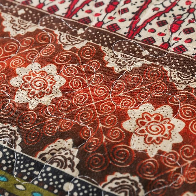 Cotton Bedspread Quilt Sets - Reversible Patchwork Coverlet Set, Red Striped Jacquard Pattern, California King Size