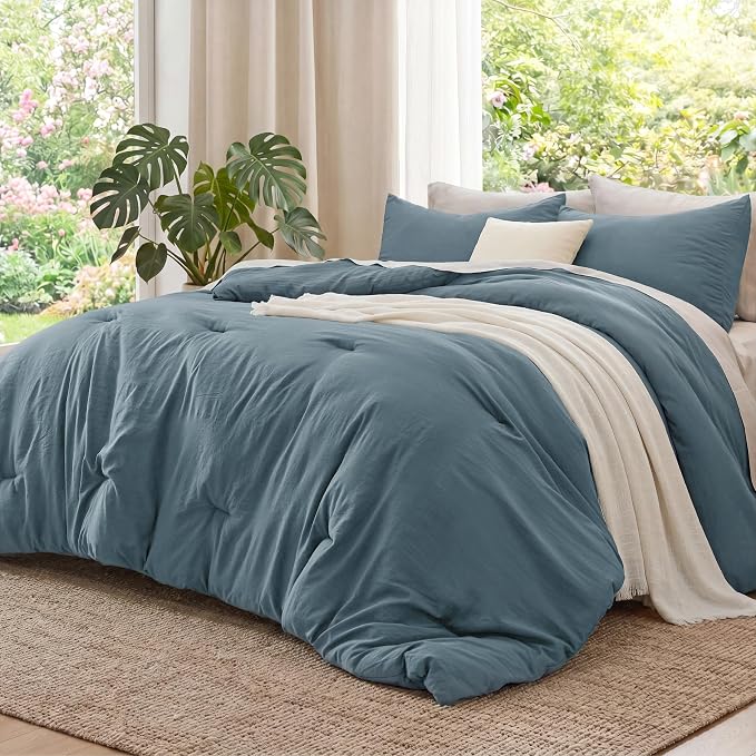 Bedsure Full Comforter Set, Slate Blue Soft Prewashed Bedding for All Seasons, 3 Pieces GentleSoft Bed Set, 1 Lightweight Comforter (82"x86") and 2 Pillowcases (20"x26")
