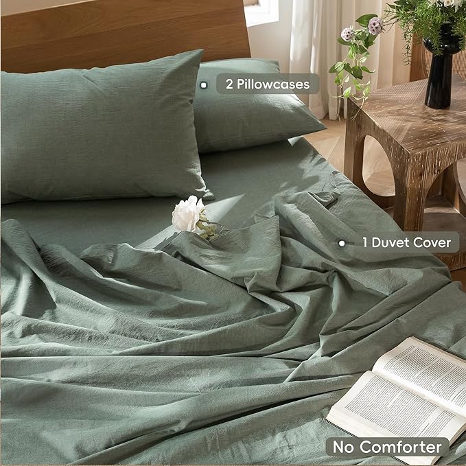 MooMee Duvet Cover Set 100% Washed Cotton Linen Like Cal King | Relaxed Linen-like Texture. Soft, Breathable & Long-lasting Comfort. Lightweight. Hidden Zipper with 8 Interior Corner Ties