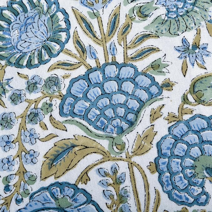 Ridhi Block Print Asparagus Green Ruffle Lumbar Pillow Shams, 36" x 14" | 100% cotton, Floral Pillowcase, Cushion Cover, Hidden Zipper, Cottagecore Bedding, farmhouse boho style, fits couch, sofa,Bed