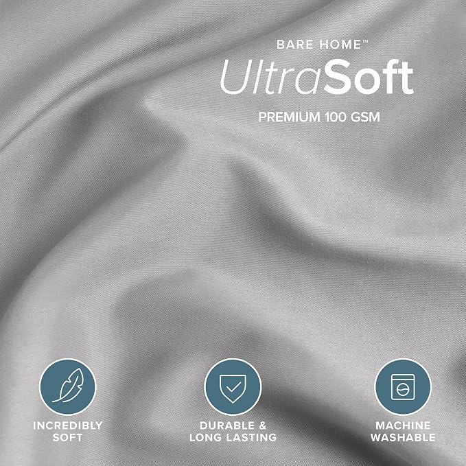 Bare Home Duvet Cover Set 1800 Ultra-Soft (Oversized King, Light Grey) | Lightweight, Cooling, Breathable, Premium 1800 Ultra-Soft, All-Season