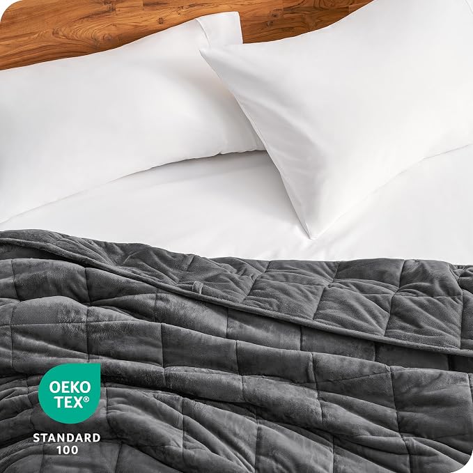 Bare Home Minky Fleece Weighted Blanket (Grey, 60"x80" 17lbs) | Queen Size for Adults, Minky Fleece, Premium Heavy Blanket Nontoxic Glass Beads