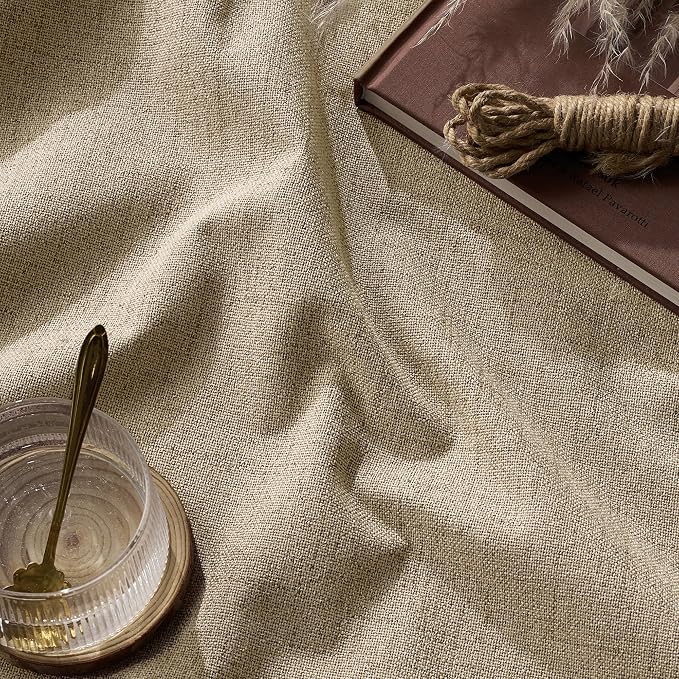 RYB HOME Burlap 100% Blackout Linen Curtains 120 Inch Long for Living Room | Thick Elegant Extra Long Drapes, Modern Vintage Farmhouse, Thermal Insulated Window Treatment For Loft, W52 x L120, 2 Panels