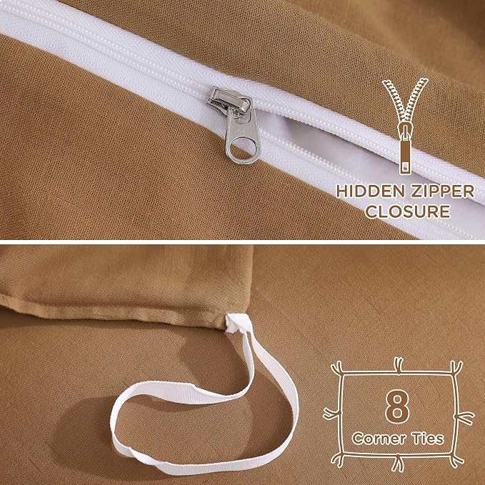 TOCOMOA 100% Muslin Cotton Duvet Cover Set, Burnt Orange, Queen | Linen-Like Texture. Ultra Soft, Breathable, Comfy & Lightweight Fall Bedding Set with Zipper & 8 Ties. 3 Pcs, No Insert