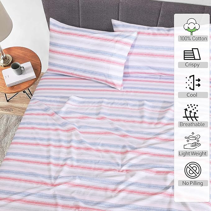 RUVANTI 100% Cotton Percale Sheets Twin Size, Times | Crisp Cooling for Hot Sleepers, Deep Pocket 16", Soft Breathable & Durable, Hotel-Style 3 Piece Set