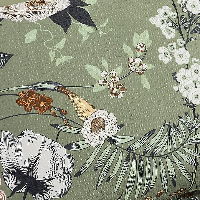 Twin XL Comforter Set- 5 Pieces Green Floral Bed in a Bag Twin Bedding Sets | All Season Botanical Flowers Comforter Set with Sheets, Pillowcases & Shams