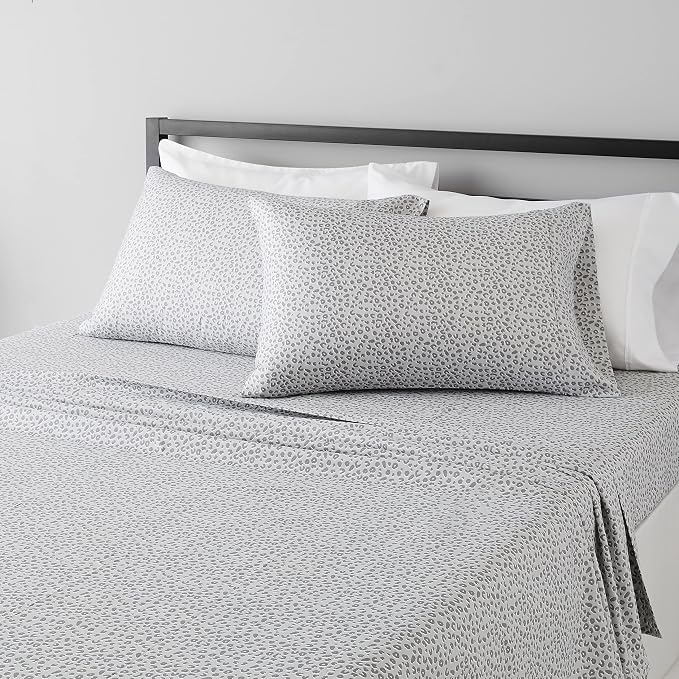 Amazon Basics Lightweight Breathable Brushed Microfiber Wrinkle Resistant 4 Piece Bed Sheet Set With 14-inch Deep Pockets - Full, Gray Cheetah, Printed