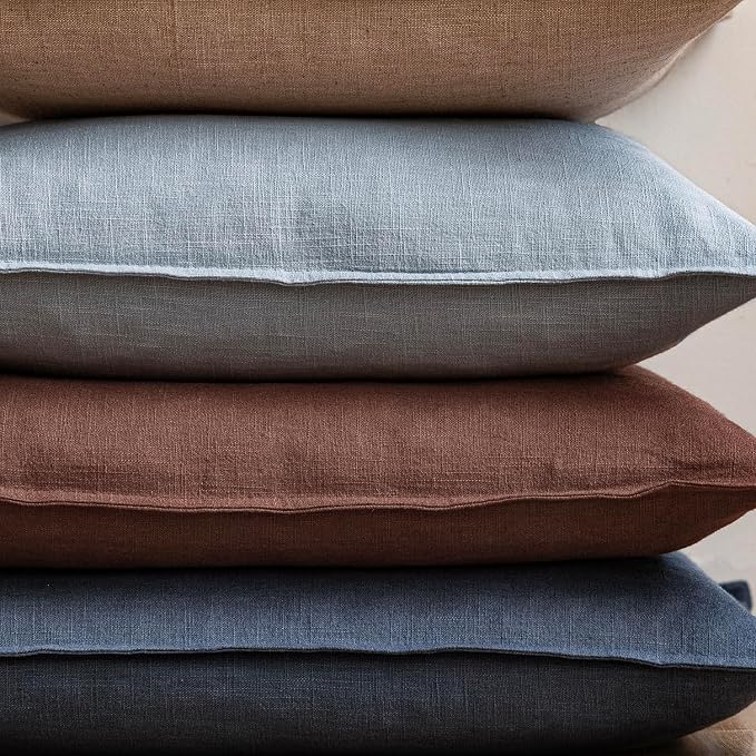 Foindtower Linen Solid Decorative Throw Pillow Covers 26x26 Inch Rust Red | Boho Farmhouse Morden Pillowcase,Pack of 2 Soft Accent Cushion Covers,Rustic Home Decor for Chair Couch Bedroom Living Room