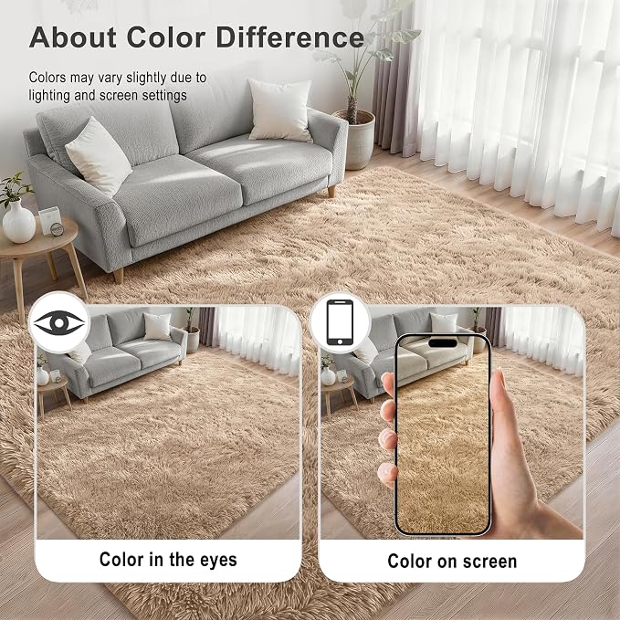 8x10 Area Rug Living Room Bedroom: Fluffy Plush Shag Carpet Beige | For Kids Room Playroom Nursery Home Decor,Ultra Soft,Non-Slip Non-Shedding,Fuzzy Plush,Large Indoor Floor Carpet,Easy Clean