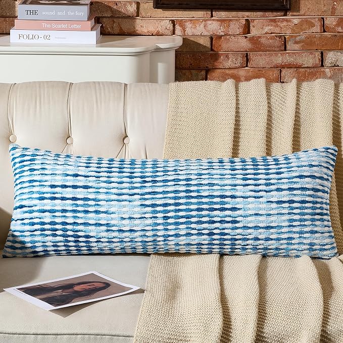 AmHoo Boho Chenille Pillow Cover Decorative Tufted Pillowcase for Couch Bed Sofa Bedroom Living Room Modern 14 x 36-Inch Sky Blue