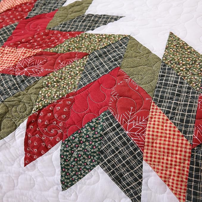 vctops 3 Pieces Christmas Cotton Quilted Quilt Set (Birds,Oversize Queen) | Vintage Cardinal Patchwork Bedspread Coverlet Soft Lightweight Bedding Sets 1 Quilt with 2 Pillow Shams