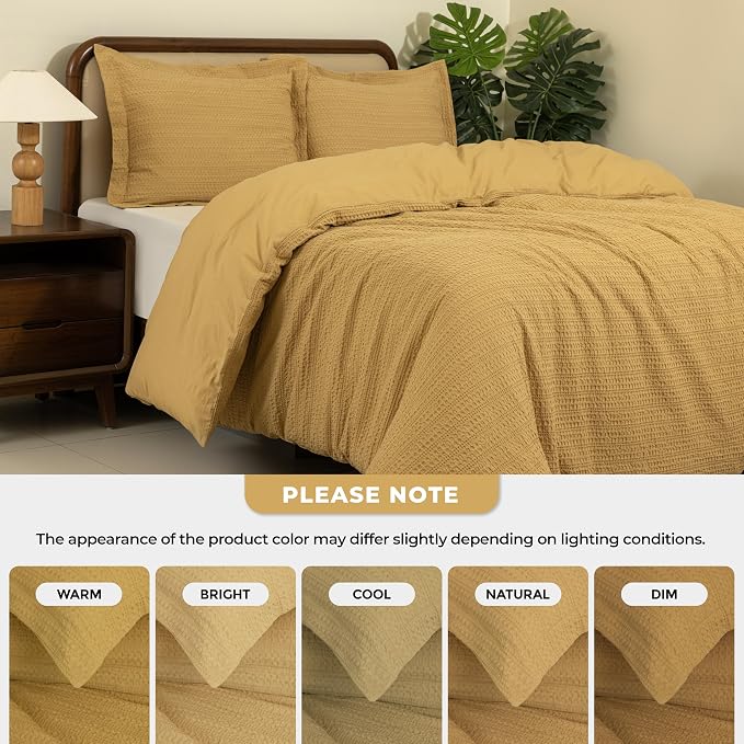 Dreamology King Size Duvet Cover, Waffle Duvet Cover, 100% Cotton Waffle | Bedding Set with Zipper Closure, Soft Textured & Breathable Duvet Cover Set,Bedding Duvet Cover King,3 Pieces (Mustard)