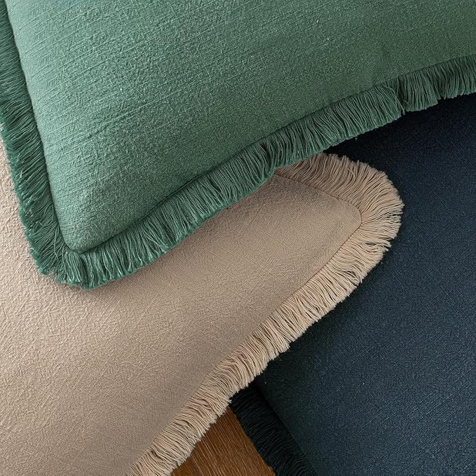 MIULEE Linen Fringe Decorative Lumbar Throw Pillow Covers Navy Blue 12x20 | Set of 2, Cottagecore Decor, Boho Farmhouse Coastal Pillow Covers, Rustic Couch Cushion Cases for Sofa Bed Living Room