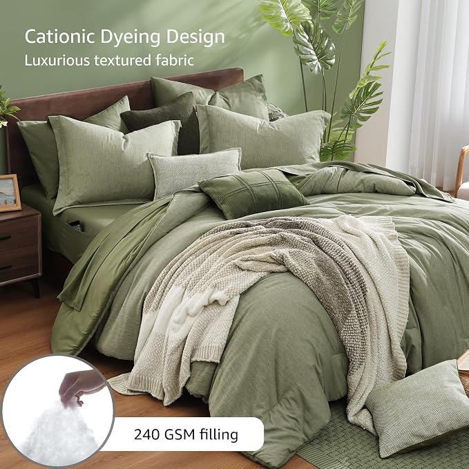 Monbix Twin XL Comforter Set Sage Green Bed in a Bag 5 Pieces for Dorm | Cationic Dyeing Reversible All Season Bedding Sets with Comforter, Sheets, Pillowcase & Sham