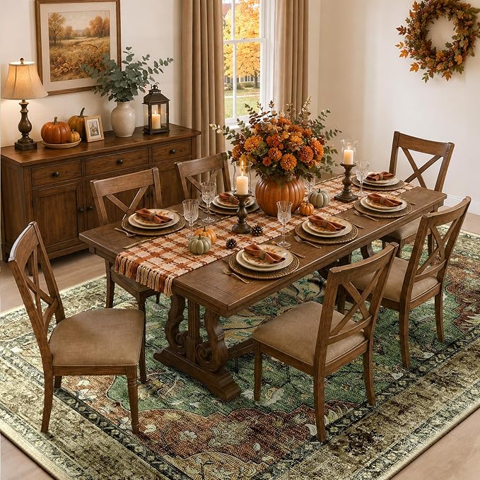 RELEANY Washable Area Rug, 6'x9', Brick/Brown/Green | Non-Slip, Water Repellent, Pet Friendly, Easy to Clean, Vintage Floral Boho Decor for Living Room Bedroom Dining Room Office