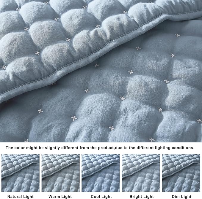 WDCOZY California Oversized Cal King Size Quilt Bedding Sets with 2 Pillow Shams, Lightweight Soft Bedspread Coverlet Bed Cover for All Season, 3 Pieces, 116x106 inches, Blue