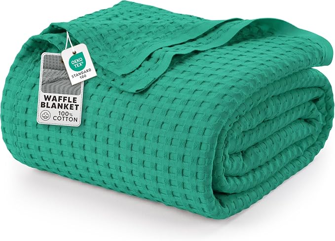 Utopia Bedding 100% Cotton Waffle Blanket Queen Emerald Green, 90x90 Inch | Lightweight Breathable Cozy Summer Bed Blanket Home Decor Gift for Women and Men