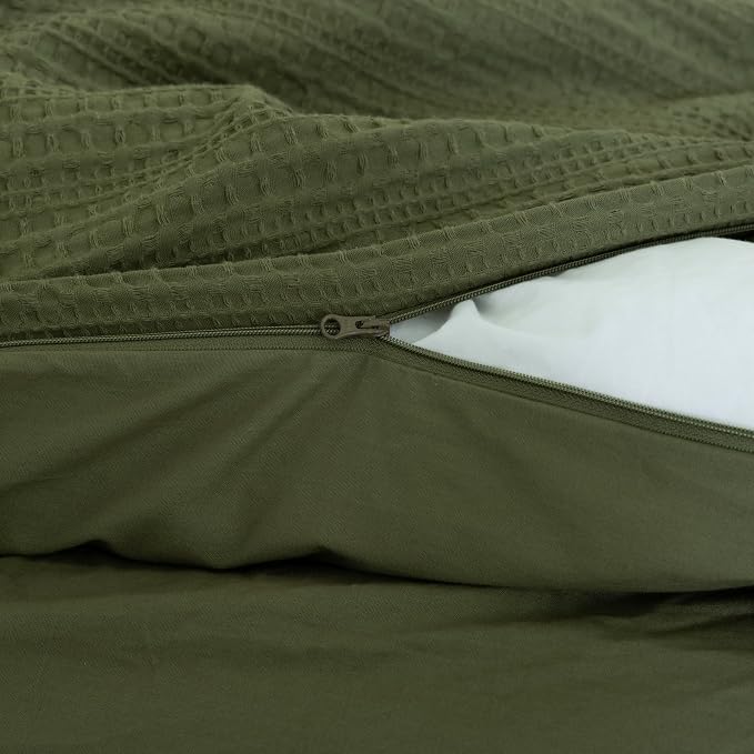 Dreamology Full Duvet Cover, Waffle Duvet Cover Full, 100% Cotton Waffle | Duvet Covers with Zipper Closure, Soft Textured & Breathable Duvet Cover Set,Bedding Duvet Cover Set 3 Pieces (Green)