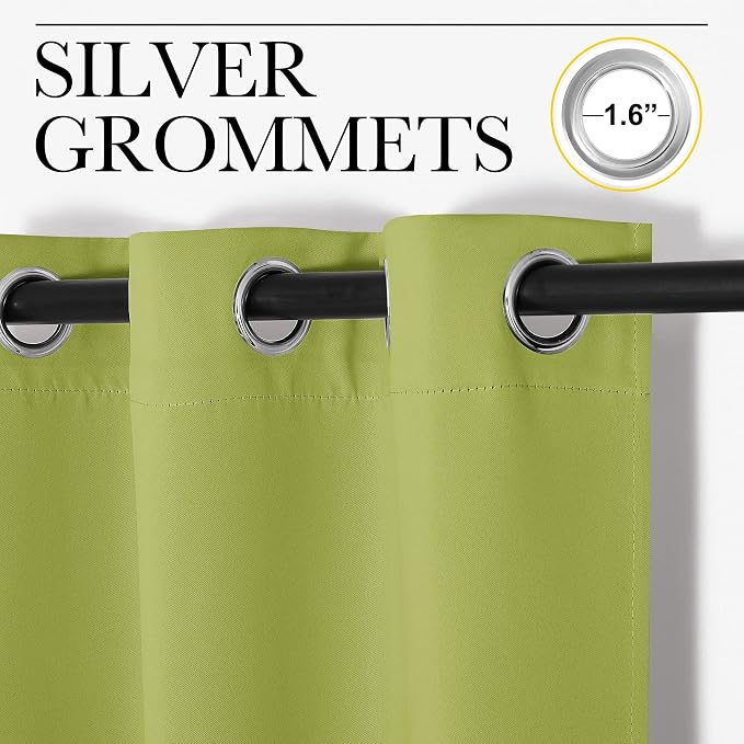 NICETOWN Thermal Insulated Curtains, 1 Pair, 42 x 63-in, Fresh Green | Solid Grommet Top Blackout Holiday Decorative Curtains/Drapes for Kid's Room
