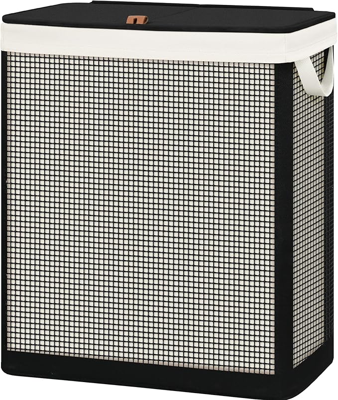 STO STO 2 Section Laundry Hamper with Lid, 140L Steel-Frame Double Laundry Hamper with Removable Washable Liner, Breathable Large Laundry Basket for Bedroom, Bathroom, Laundry Room, Dorm, Closet